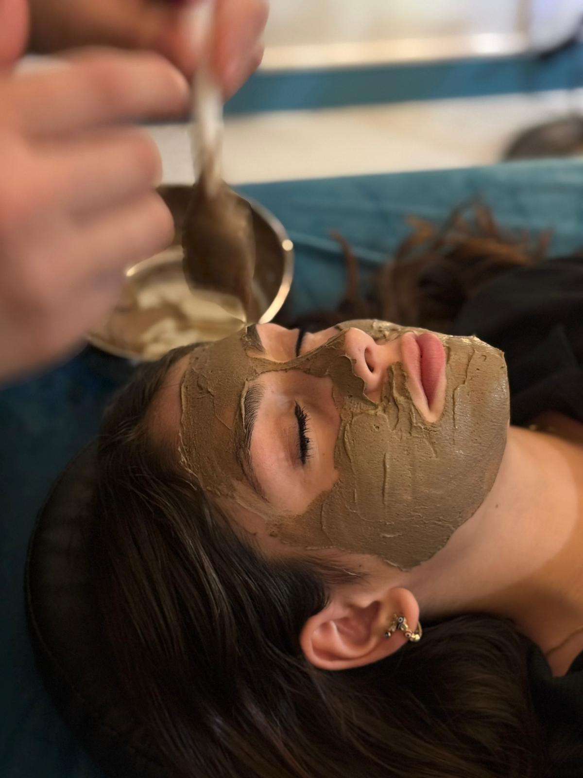 rhassoul face mask close lady